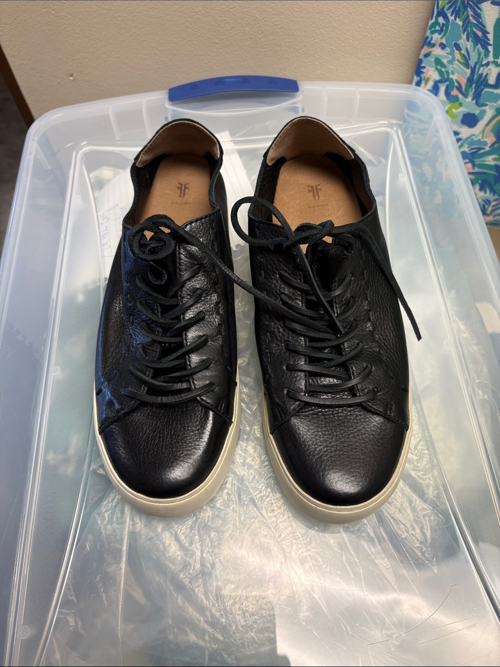 Frye Black Leather Low-Top Sneakers with Cream Sole
